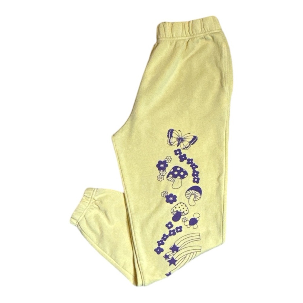 NEW GIRL ORDER MUSHROOM BUTTERFLY GRAPHIC JOGGER SWEATPANTS PASTEL YELLOW SIZE 8 - Picture 8 of 11